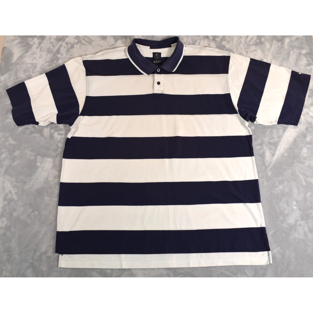 Nike Rugby Style Polo Shirt Mens XL Colorblock Striped Navy Blue & White